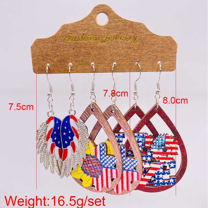 Women’s American-inspired earring set made of lightweight wood and acrylic with drop and letter charms Kalsten