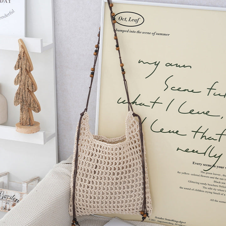 Handmade net tote bag with wooden accents Kalsten