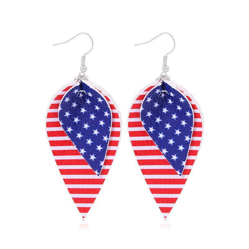 Women heart-shaped drop earrings with patriotic flag print and nickel-free hooks Kalsten