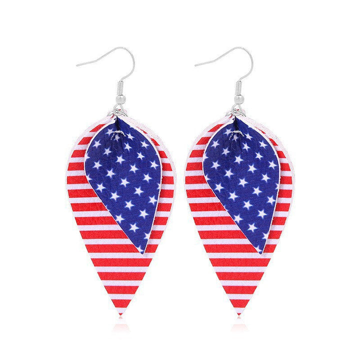 Women heart-shaped drop earrings with patriotic flag print and nickel-free hooks Kalsten