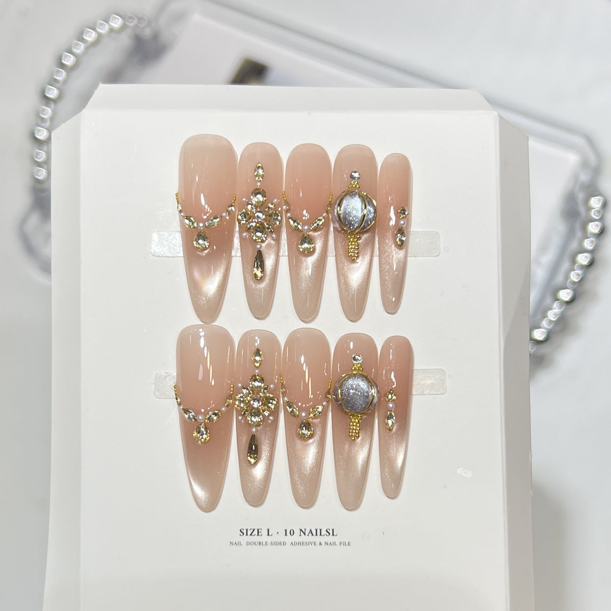 Premium Press-On Nail Art Set with Elegant Heart & Leaf Design Acalora