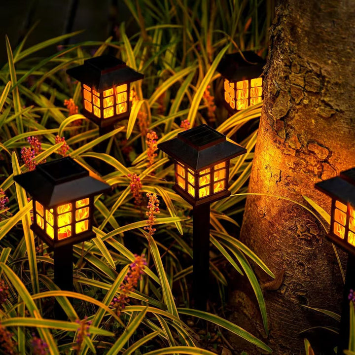 Solar Flame-Effect Garden Pathway Stake Lanterns With Weatherproof ABS Housing And Warm LED Glow Kalsten