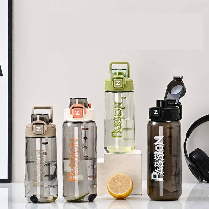 Ladies drinking bottle with integrated measuring system and flip-top closure Kalsten