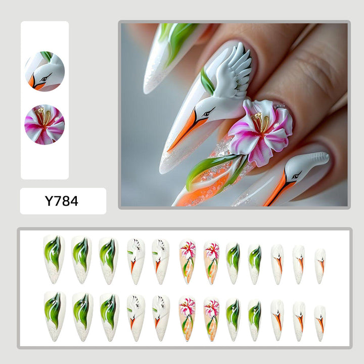 Artificial Nail Set with Floral Stork Design Kalsten