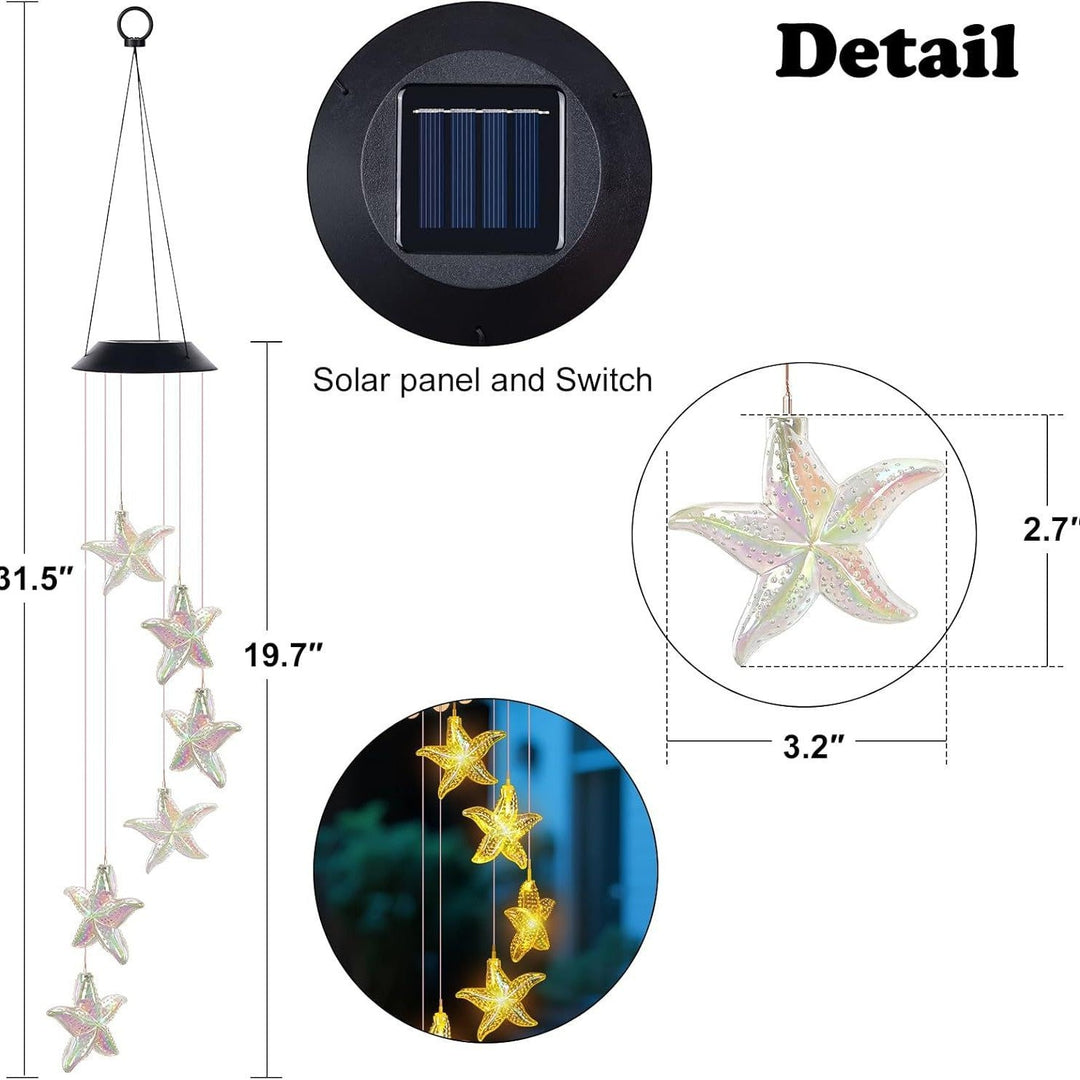 Decorative Solar LED Starfish Wind Chime Hanging Garden Light Kalsten