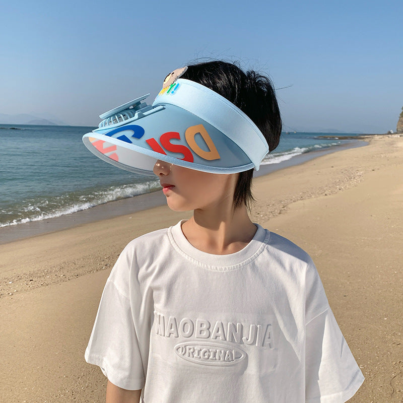 Adjustable children sun visor with integrated mini fan and extra wide brim Kalsten
