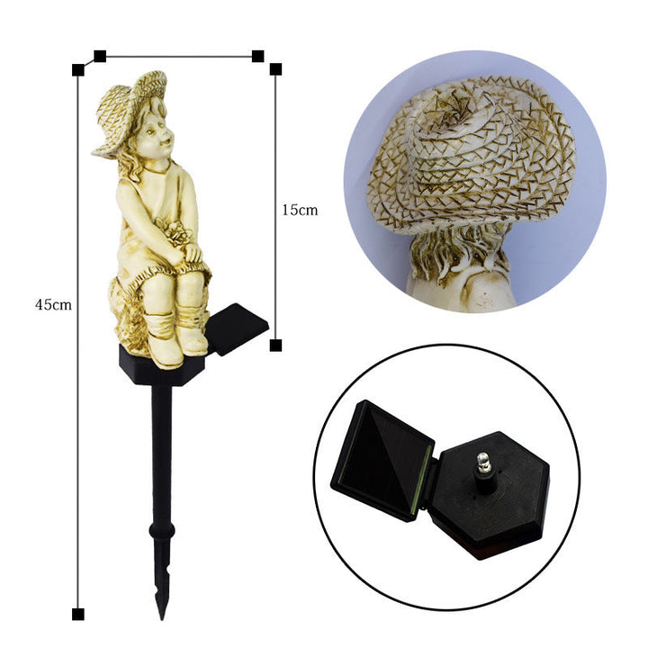 Decorative Solar Garden Stake Statue Resin Girl Figurine With Integrated Solar LED And Weatherproof Spike Kalsten