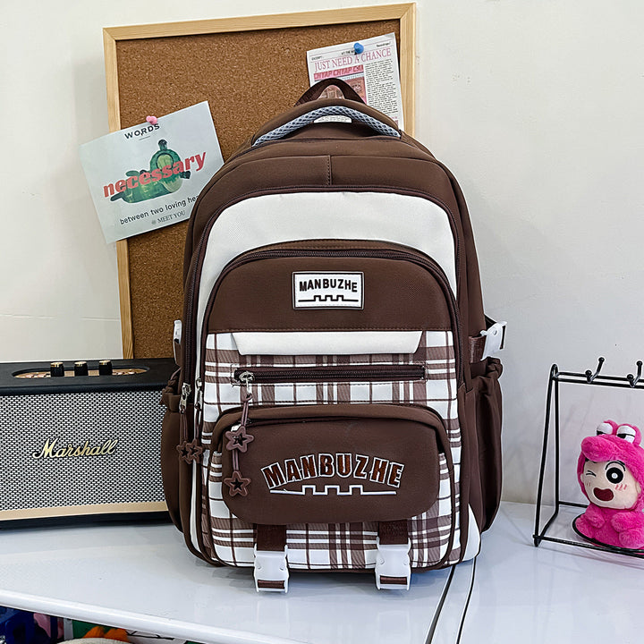Casual Checkered Pattern School Backpack