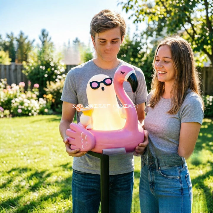 Whimsical Solar Flamingo Garden Stake Lantern With Integrated LED Character And Ground Spike Kalsten