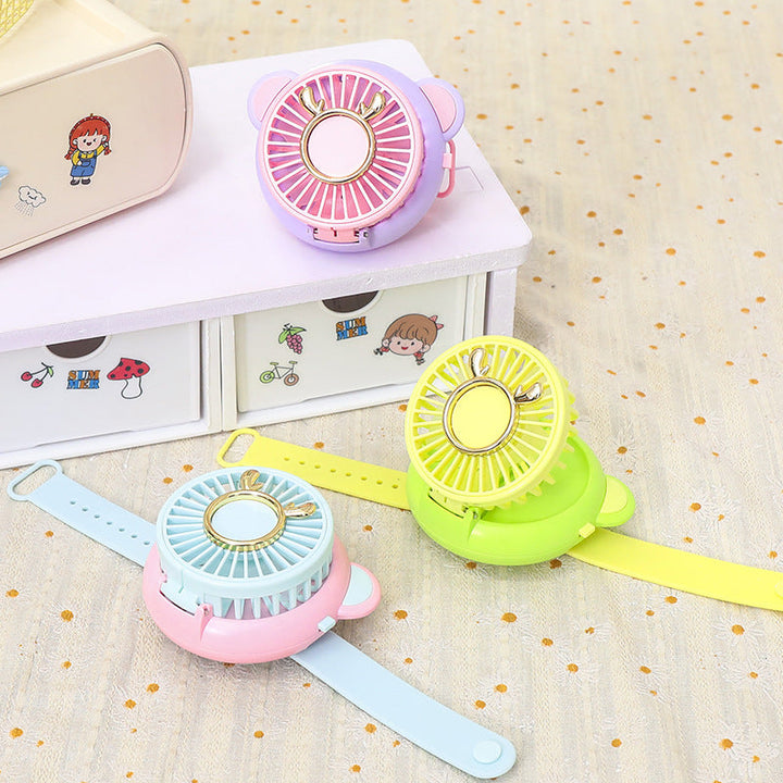 Ladies portable hand fan with integrated mirror and cute animal design Kalsten