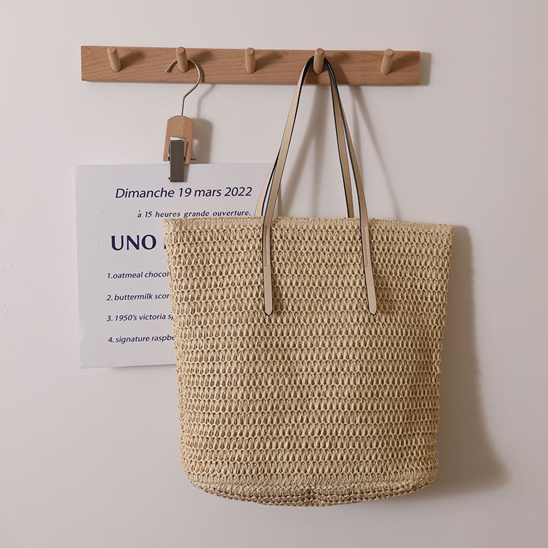 Braided shopping bag with elegant leather handles Kalsten