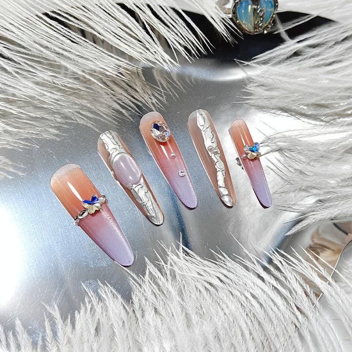 Artificial nails with elegant ombre design and jewelry accents Kalsten