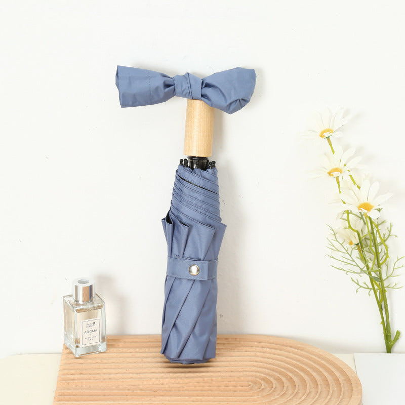 Women's Elegant Folding Umbrella with Wooden Handle Kalsten