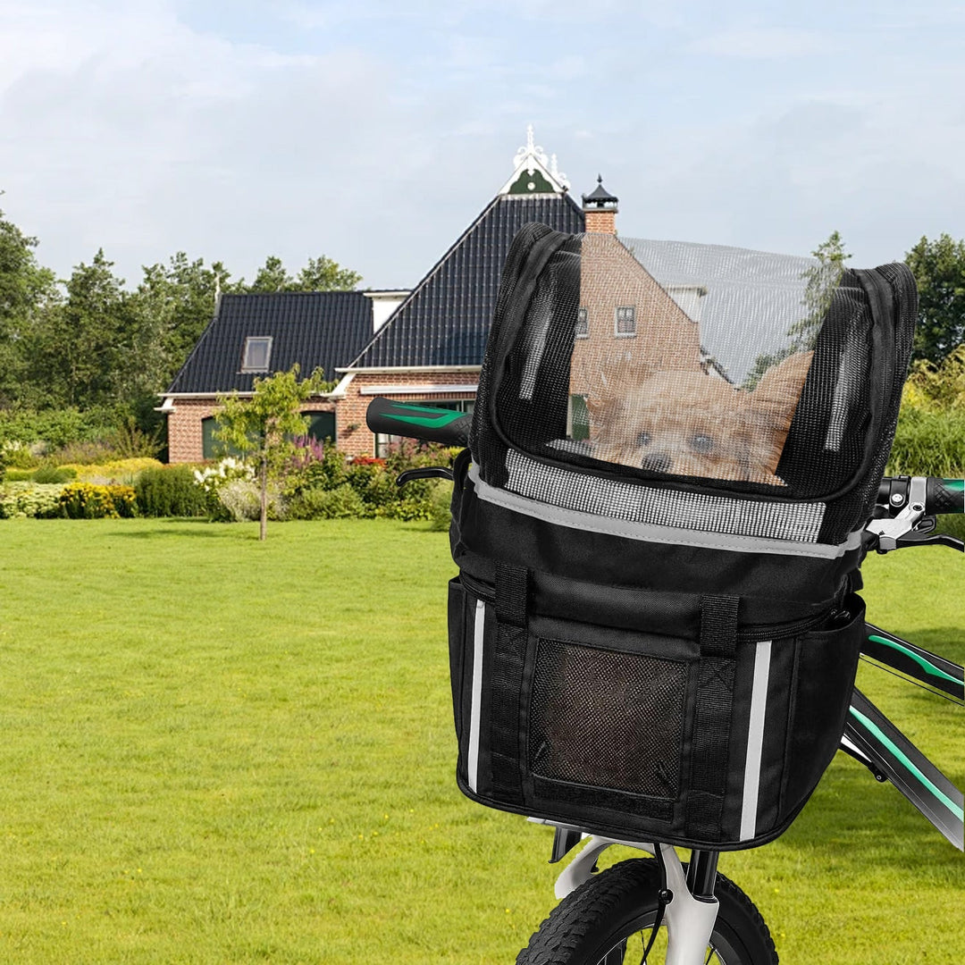front-mounted breathable mesh bicycle pet basket canopy with reflective trim Kalsten