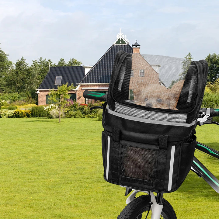 front-mounted breathable mesh bicycle pet basket canopy with reflective trim Kalsten