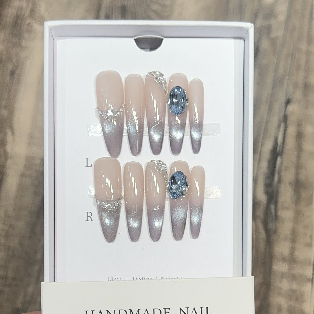 Glamorous Press-On Nail Set with Ombré Design and Rhinestone Accents Acalora