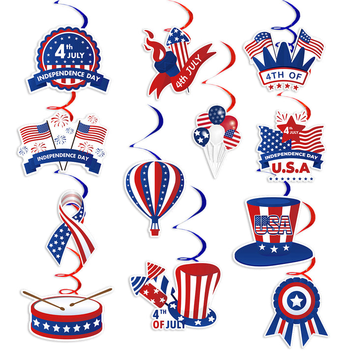 Unisex hanging party decoration hanger with spirals, patriotic symbol pendants and hanging loops Kalsten