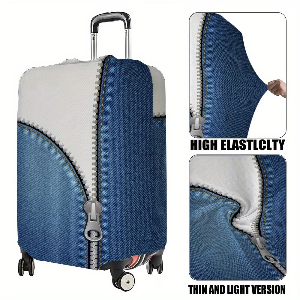 Unisex non-elastic luggage cover in zipper look with jeans structure and robust stretch fit for trolley Kalsten