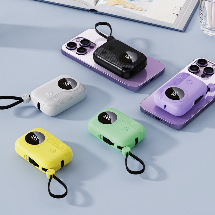 Compact power bank with integrated charging plug and digital humidity indicator Kalsten
