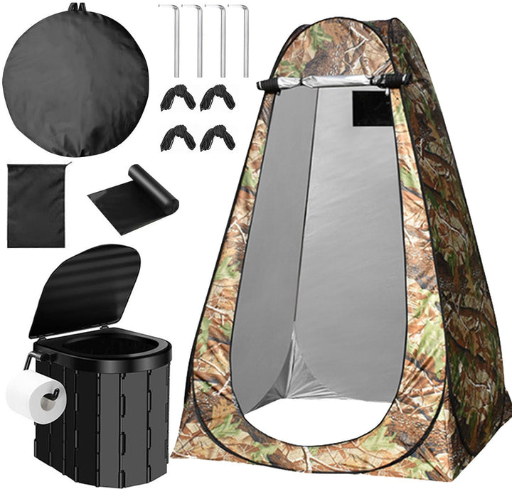 Portable pop-up privacy tent and collapsible camping toilet kit with full accessory set Kalsten