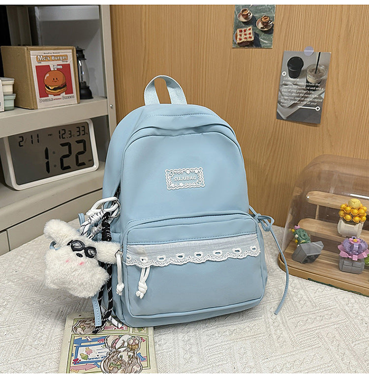 Cute Embroidered Multi-Pocket School Backpack