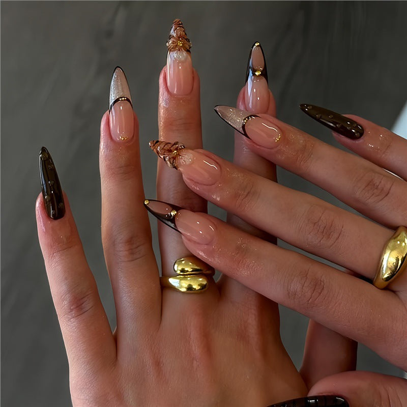 Artistic Stiletto Press-On Nail Art with Butterfly Accents Acalora