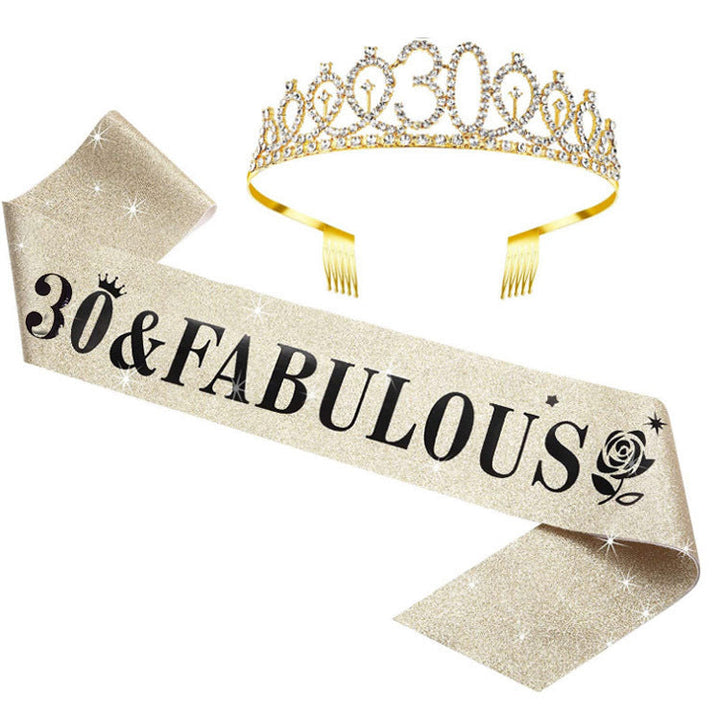 Women's Glittering Birthday Tiara Set with Sash Kalsten