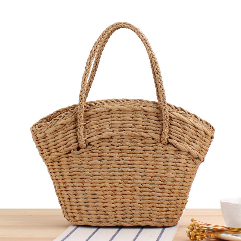 Braided Beach Bag Made of Natural Bast with Sturdy Handles Kalsten