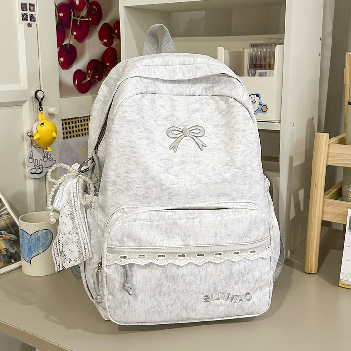 Cute Bow-Embellished Multi-Pocket School Backpack