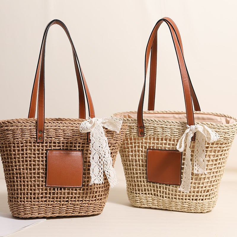 Handmade straw bag with elegant leather accents Kalsten