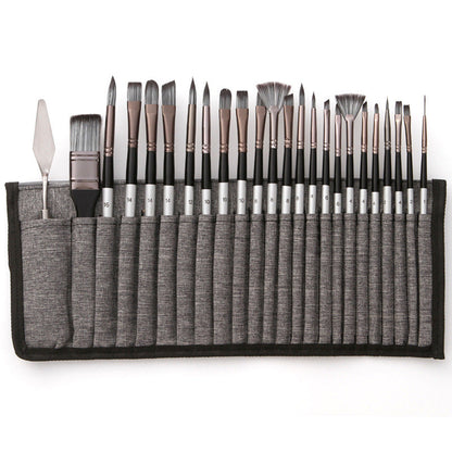 Skanto | Artist Brush Set | 24 Nylon Brushes with 7 Shapes & Palette Knife | Acrylic, Oil & Watercolor
