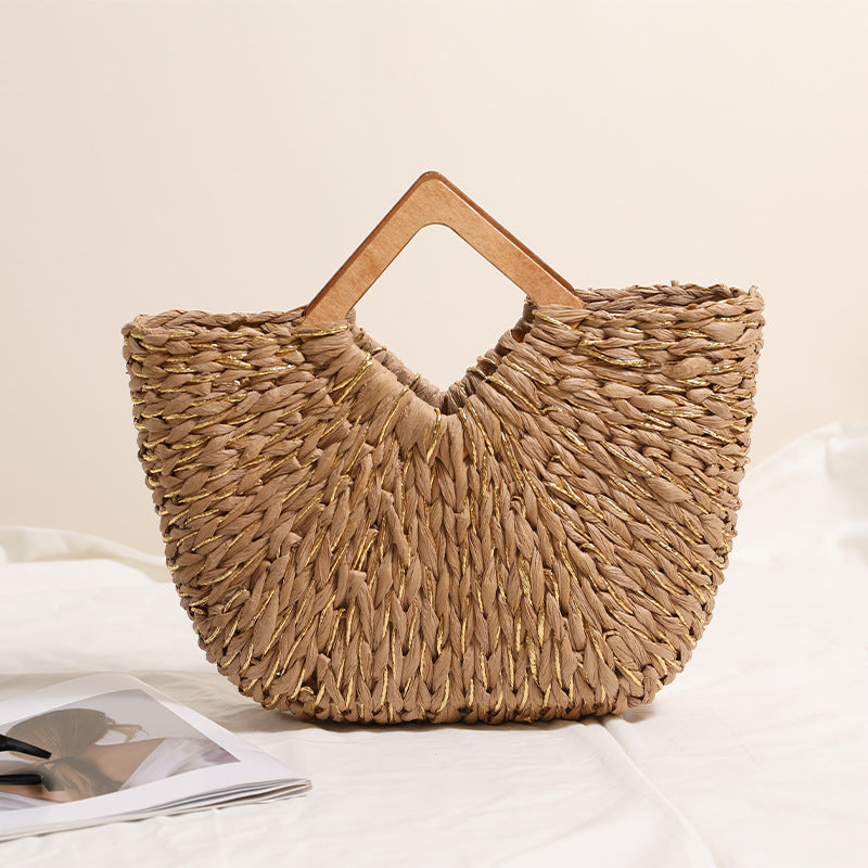 Handcrafted Portable Baskets Bag with Wooden Handles Kalsten
