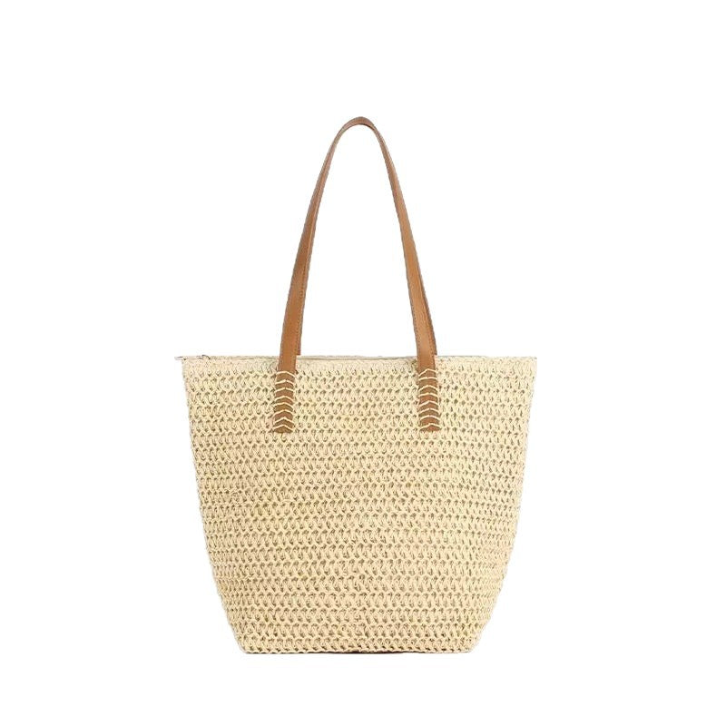 Handbag Made of Woven Natural Material with Leather Carrying Handles Kalsten