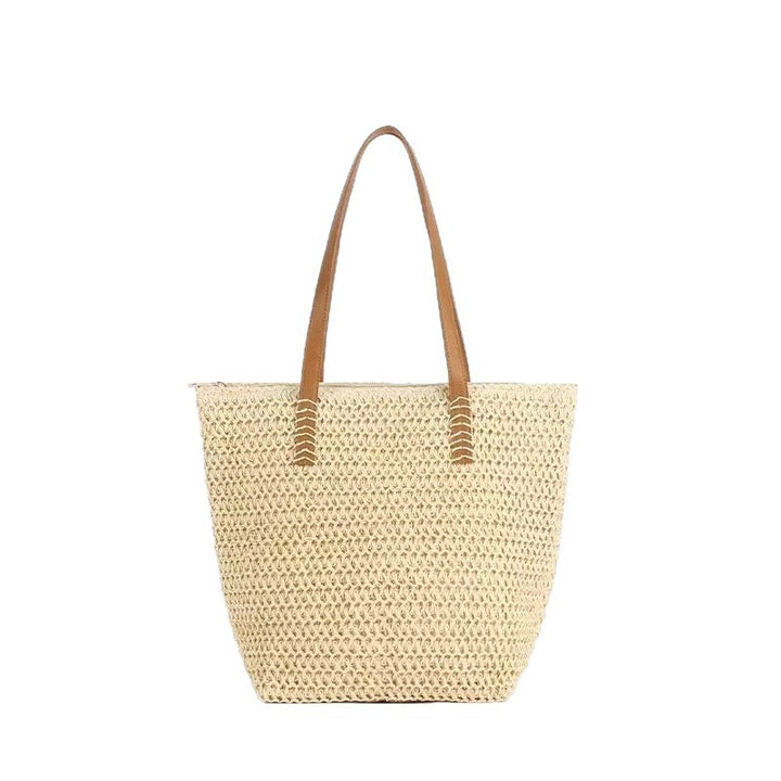 Handbag Made of Woven Natural Material with Leather Carrying Handles Kalsten