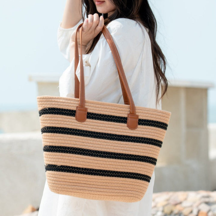 Spacious straw tote bag with leather handles Kalsten