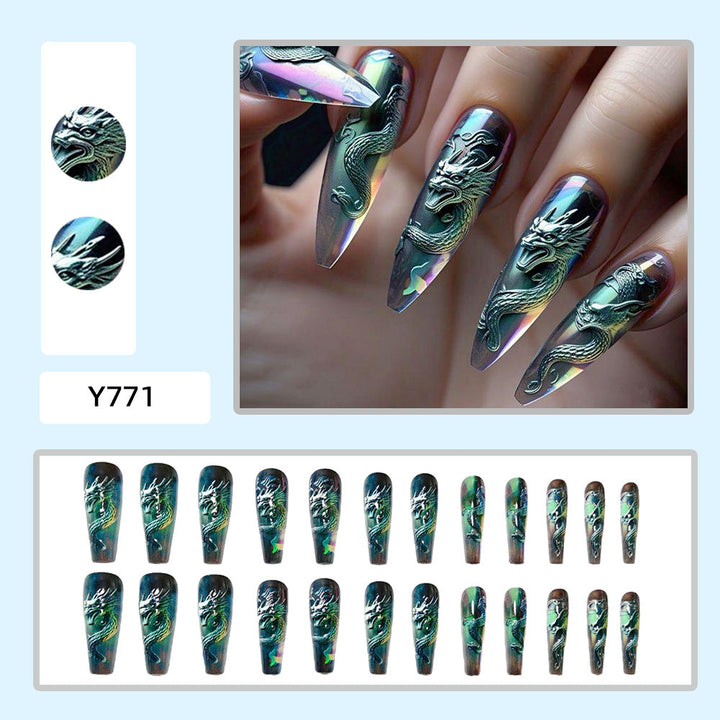 Artificial nails with impressive dragon relief Kalsten