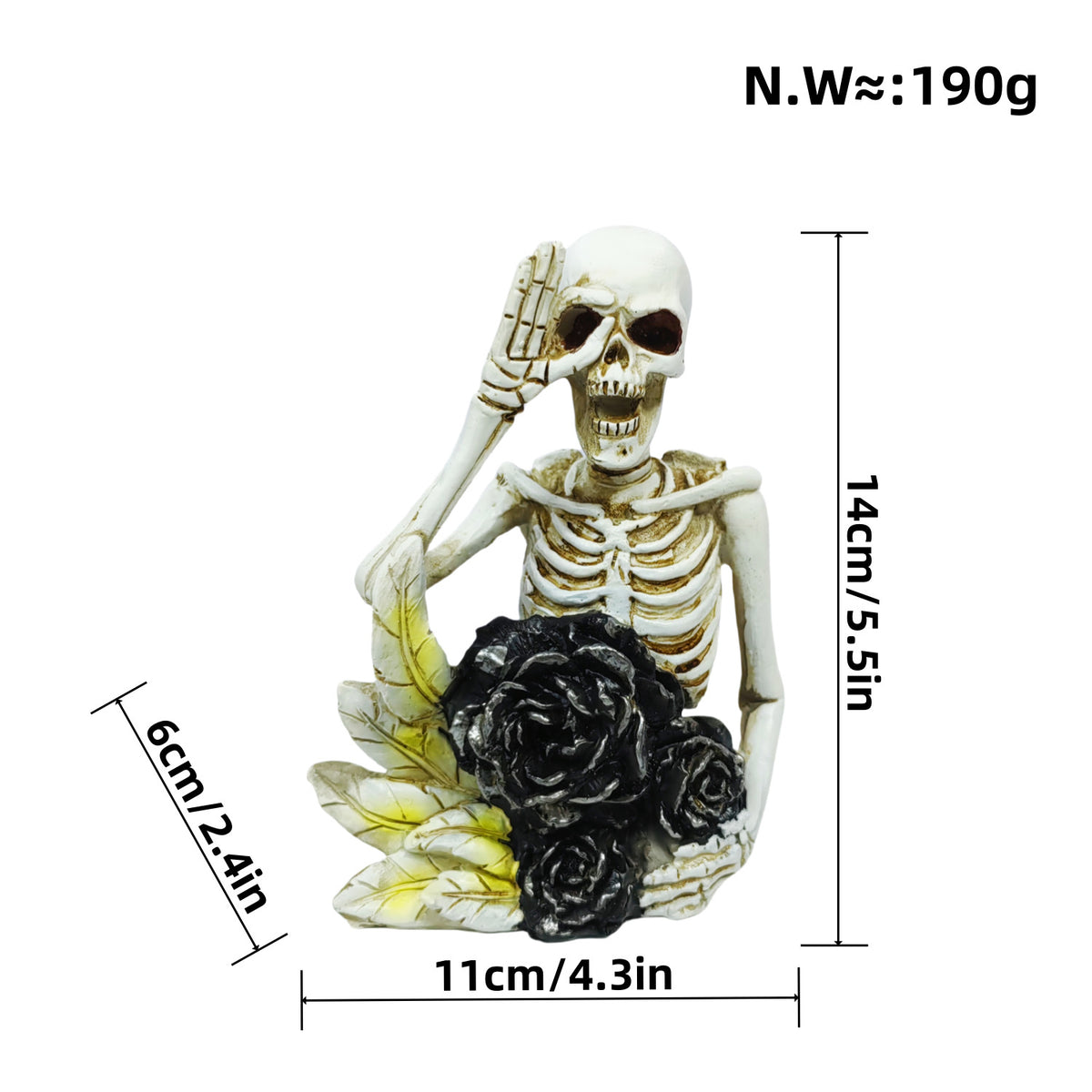 Stylish skeleton figure with top hat and black rose Acalora