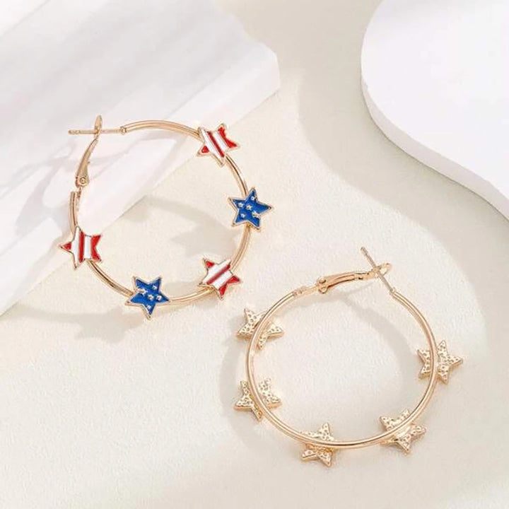 Women's nan patriotic enamel star charm gold-plated hoop earrings Kalsten