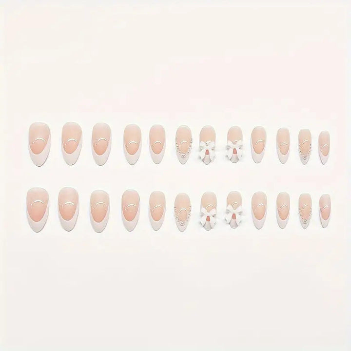 Elegant Bow-Embellished Press-On Nail Art Kalsten