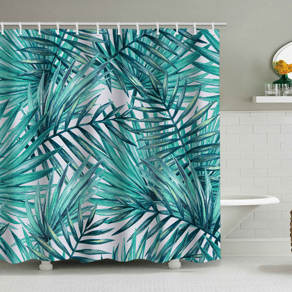 Tropical Leaf Print Shower Curtain Kalsten
