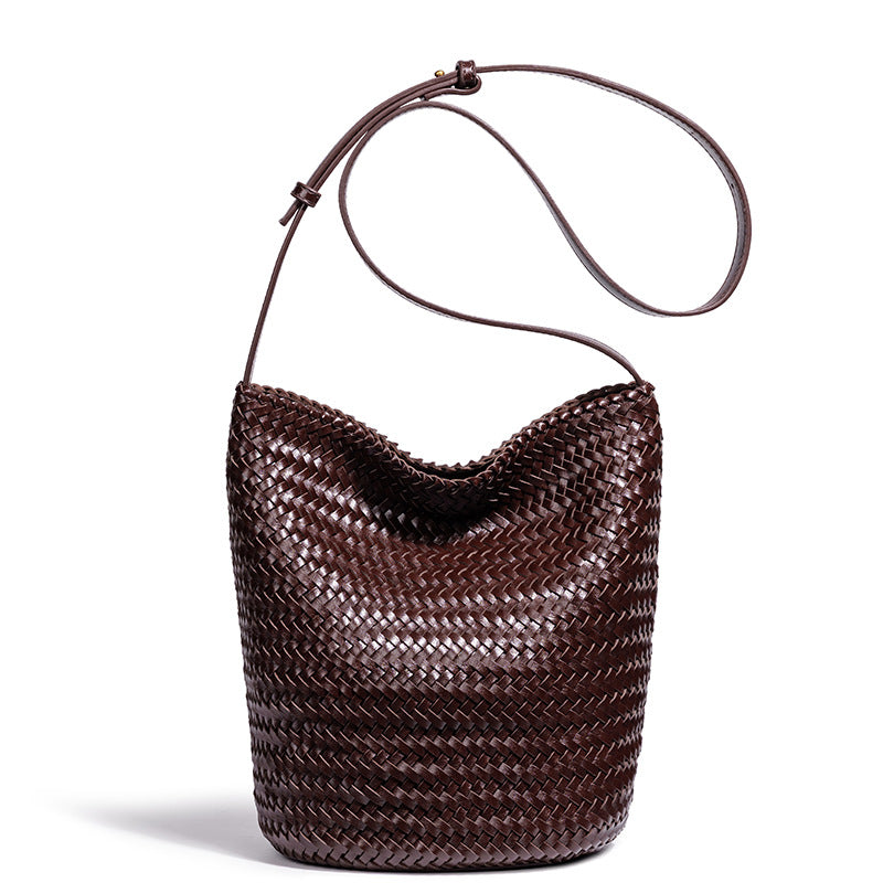 Handwoven Leather Bucket Bag Acalora