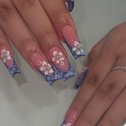 Decorative Floral Press-On Nail Art Set with 3D Flower Accents Acalora