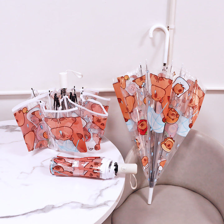 Women Folding Umbrella with Unique Cartoon Bear Design Kalsten
