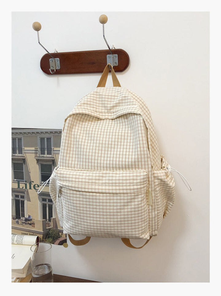 Checked Pattern Casual School Backpack