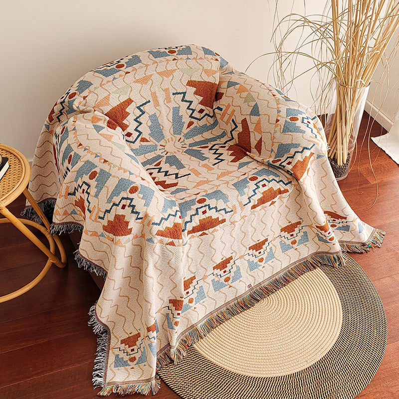 Graphic Jacquard Woven Fringe Throw Blanket With Cartoon Pop-Art Pattern
