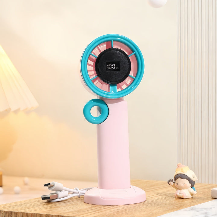 Ladies Portable Hand Fan with LCD Digital Display and USB Charging Function Kalsten