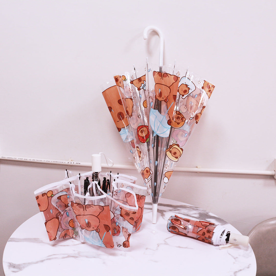 Women Folding Umbrella with Unique Cartoon Bear Design Kalsten