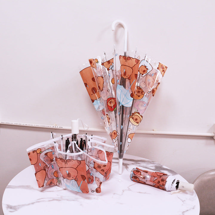 Women Folding Umbrella with Unique Cartoon Bear Design Kalsten