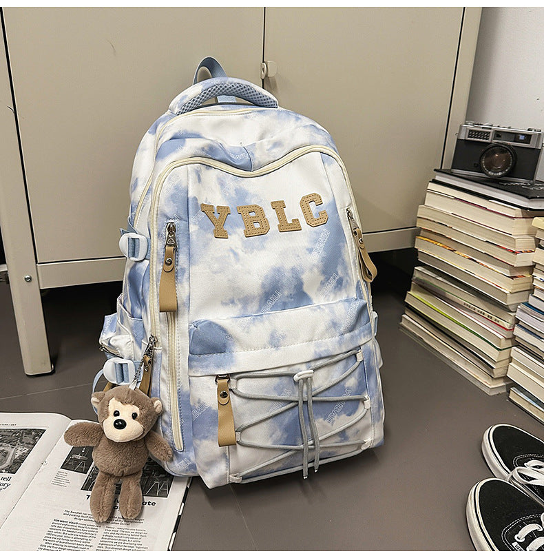 Multi-Compartment Cloud-Patterned School Backpack