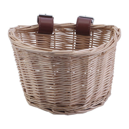 Unisex bicycle basket made of woven material with leather straps Skanto